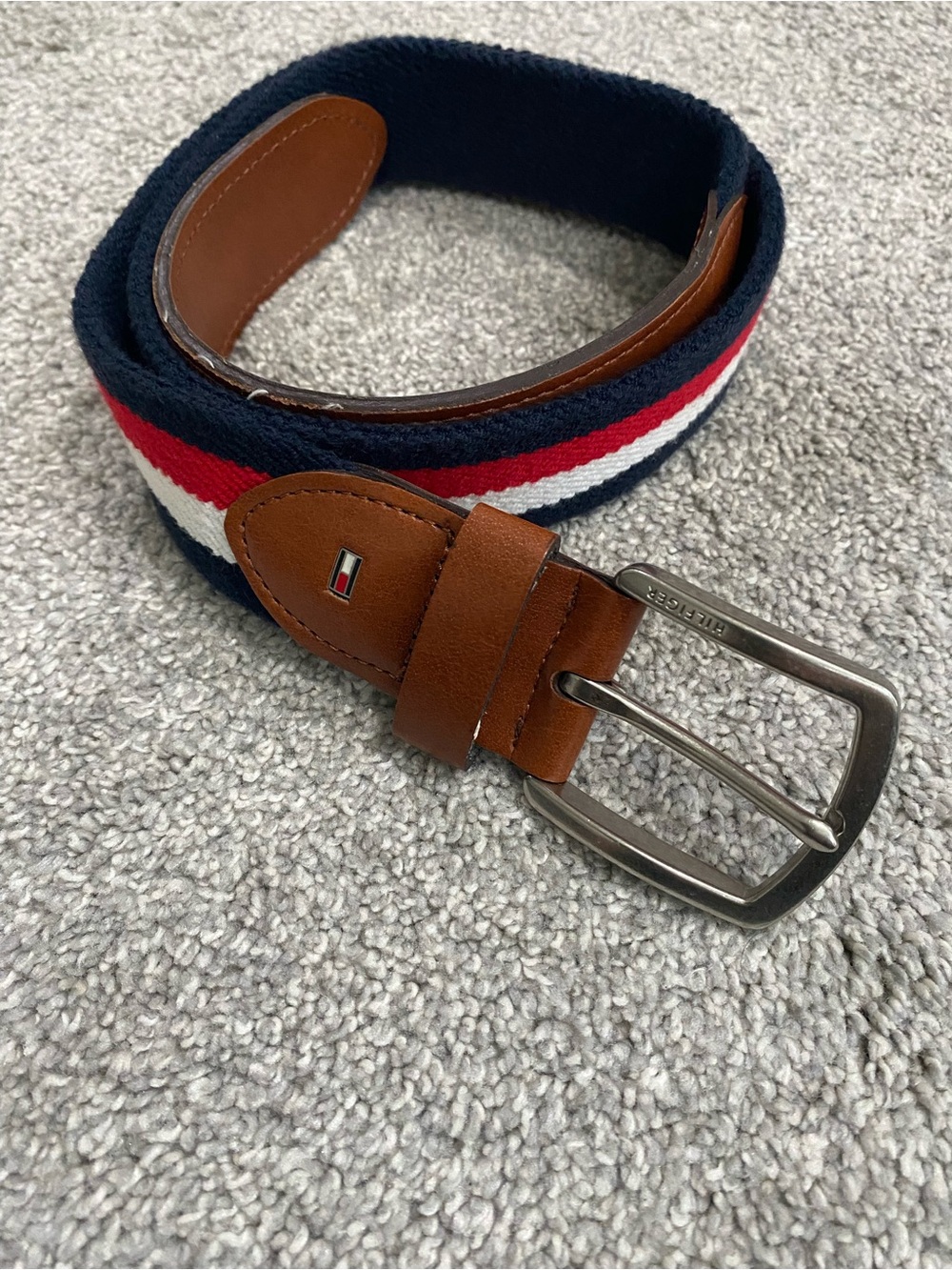 Tommy Hilfiger Navy, Red & White Webbed Leather-Trim Belt
